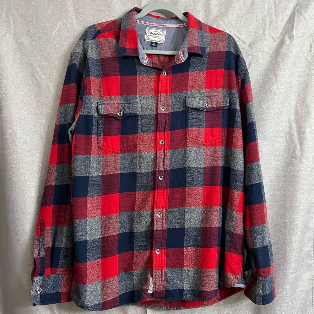 Flag & Anthem Shirt Long Sleeve Plaid Flannel Button Up Shirt